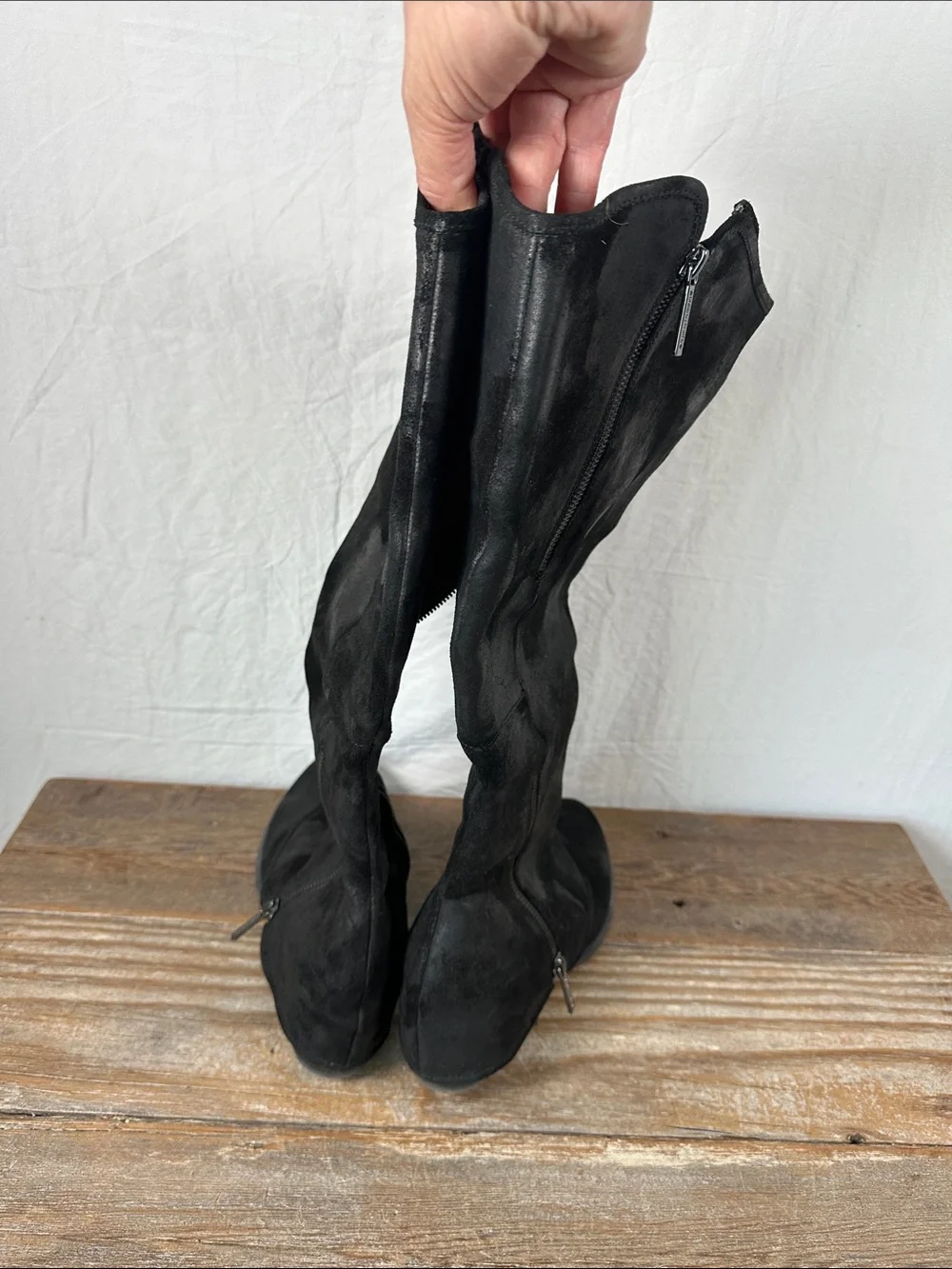 Donald J. Pliner Black Suede Over-the-Knee Zip Boots